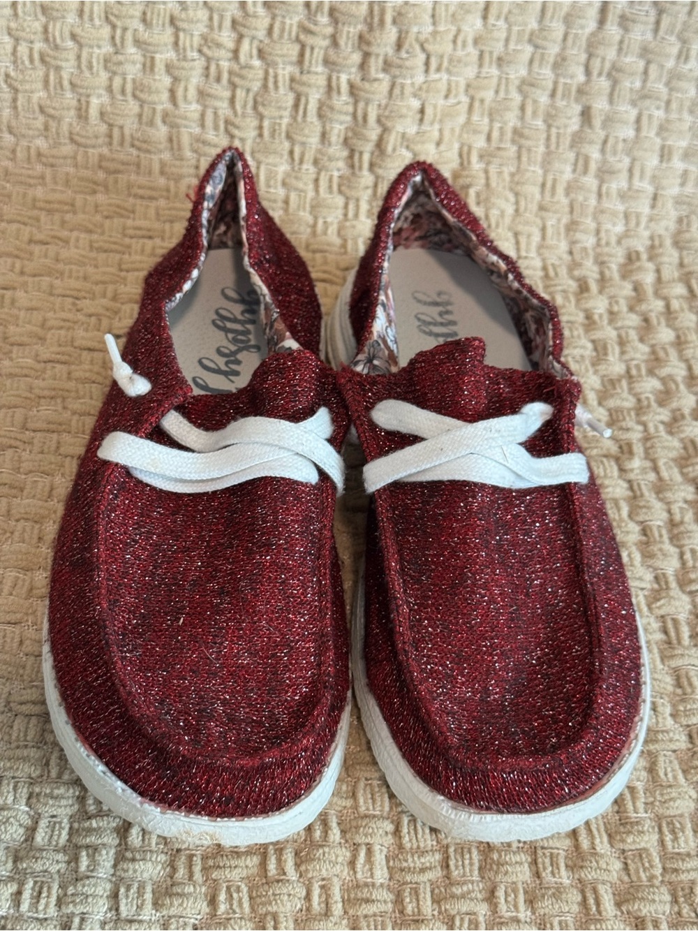 Gypsy Jazz Kids Glitter Slip-On Sneakers in Red with White Laces